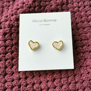 Alicia Bonnie Gold Rose Quartz in Love Heart Stud Earrings NEW